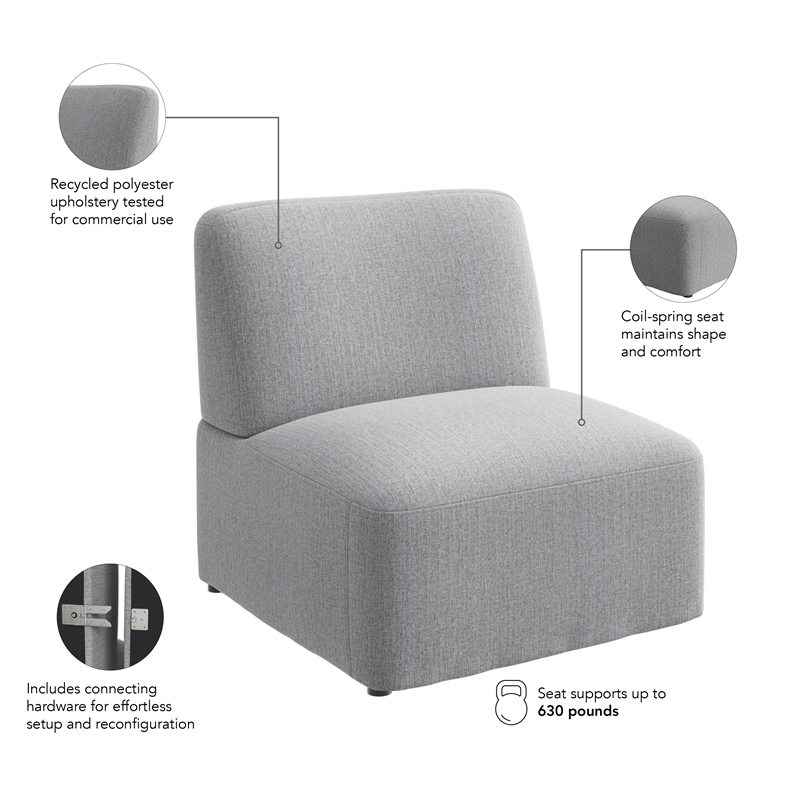 Assemble Modular Armless Lounge Chair in Fog Fabric