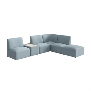 Assemble Modular 5 Seat L Shaped Sectional with Charging Station in Mist Fabric