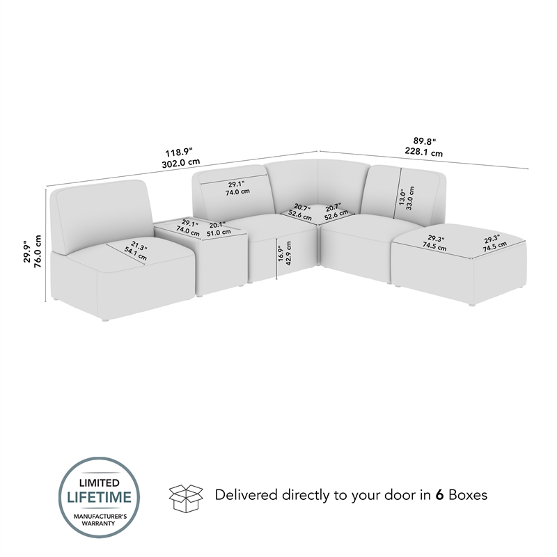 Assemble Modular 5 Seat L Shaped Sectional with Charging Station in Oat Fabric