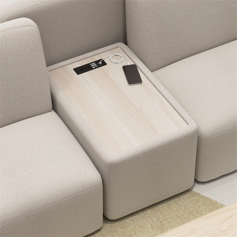 Assemble Modular Side Table with Charging Station in Oat Fabric