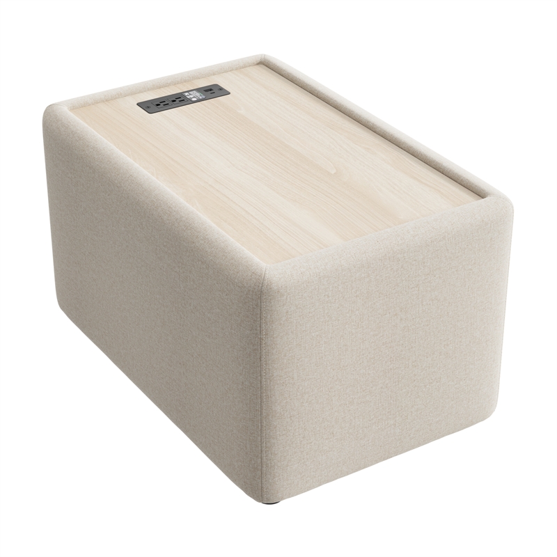 Assemble Modular Side Table with Charging Station in Oat Fabric