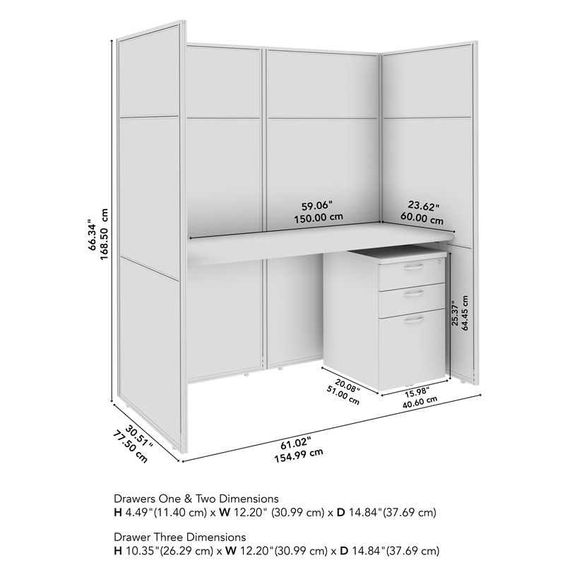 Easy Office Cubicle Desk with Drawers in Natural Elm - Engineered Wood