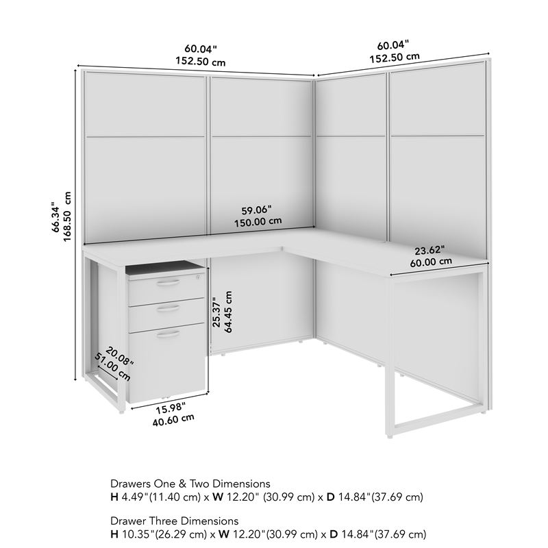 Easy Office L Shaped Cubicle Desk with Drawers in Natural Elm - Engineered Wood