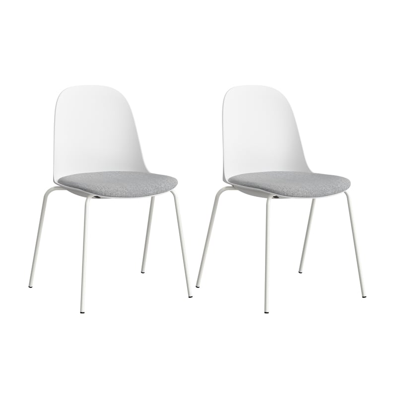 Gather Set of 2 Stackable Cafe Chairs w/ Upholstered Seats in White/Fog Fabric