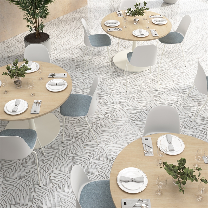 Gather Set of 2 Stackable Cafe Chairs w/ Upholstered Seats in White/Mist Fabric