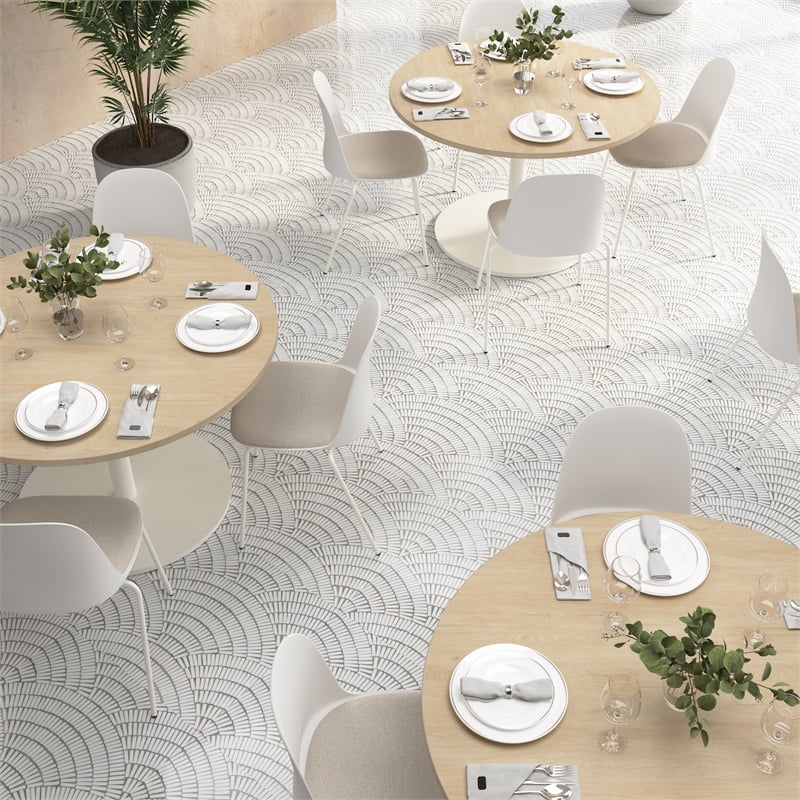 Gather Set of 2 Stackable Cafe Chairs w/ Upholstered Seats in White/Oat Fabric
