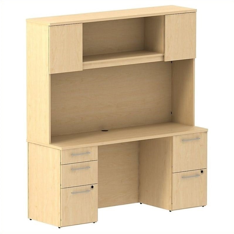 Bush BBF 300 Series 66" Desk with Hutch in Natural Maple   300S059AC