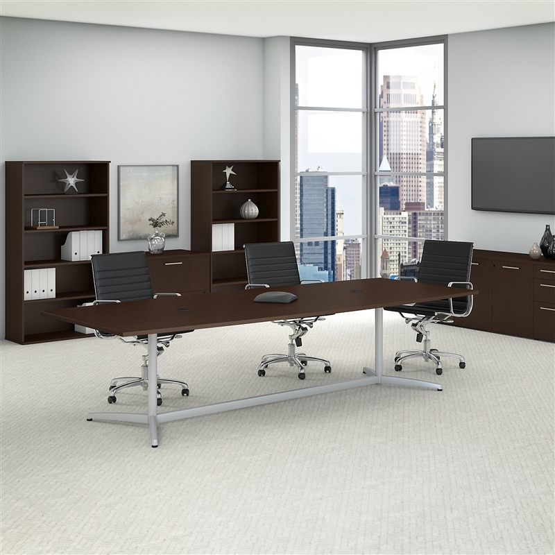 Bush Business Furniture 120W Boat Shaped Conference Table in Cherry