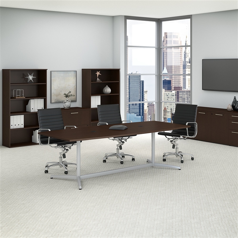 Bush Business Furniture Boat Shaped Conference Table with Metal Base in Cherry