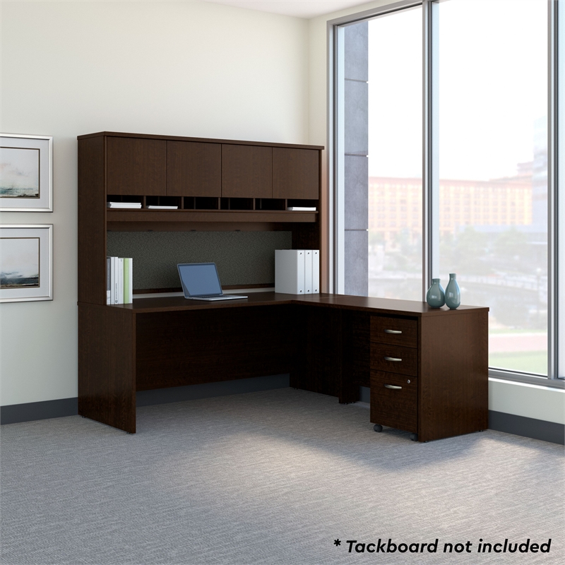 Series C 72W L Shaped Desk with Storage in Mocha Cherry - Engineered Wood