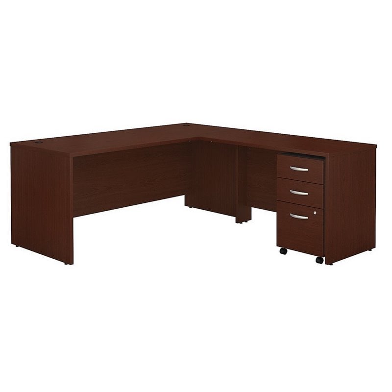 Series C 72W L Shaped Desk with File Cabinet in Mahogany - Engineered Wood