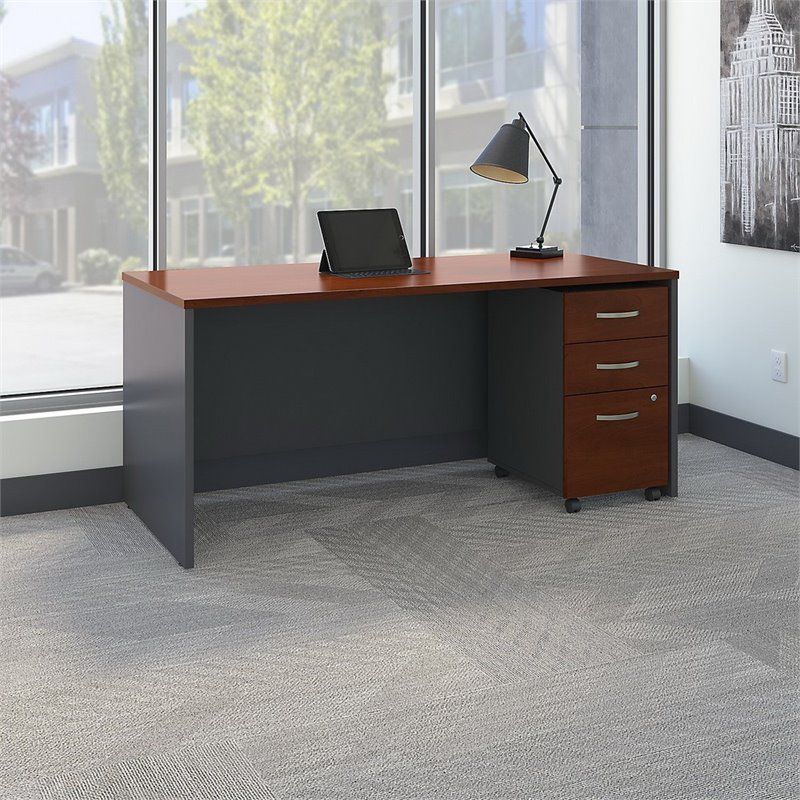 Series C 66W x 30D Office Desk with Drawers in Hansen Cherry - Engineered Wood