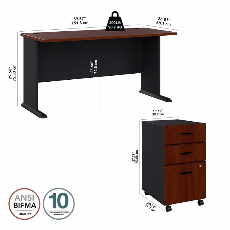 Series A 60W Desk with Drawers in Hansen Cherry and Galaxy - Engineered Wood