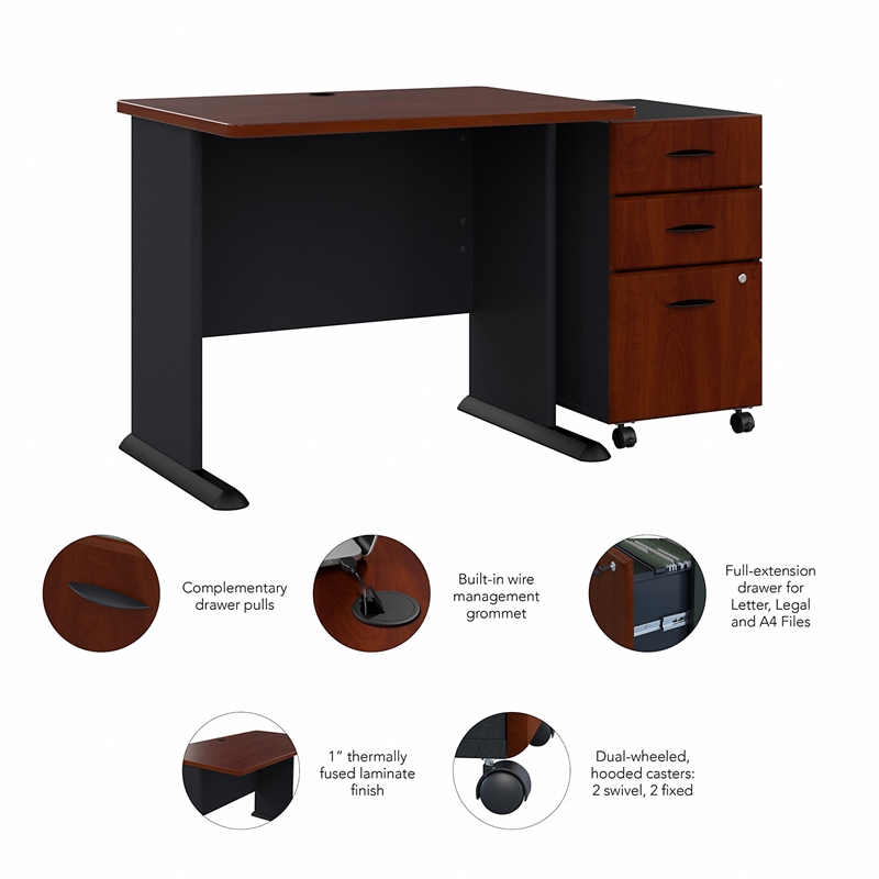 Series A 36W Desk with Drawers in Hansen Cherry and Galaxy - Engineered Wood
