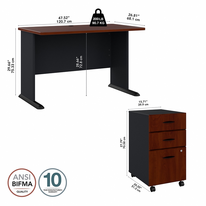 Series A 48W Desk with Drawers in Hansen Cherry and Galaxy - Engineered Wood