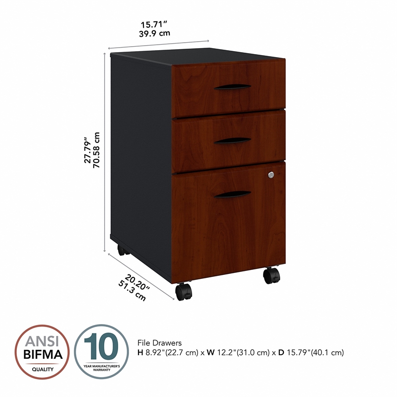 Series A 3 Drawer Mobile File Cabinet in Hansen Cherry - Engineered Wood