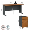 Series A 60W Desk with Drawers in Natural Cherry and Slate - Engineered Wood