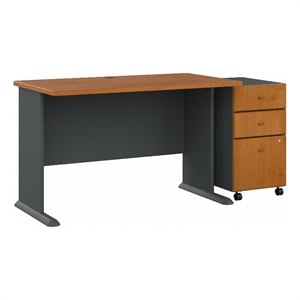 Series A 48W Desk with Drawers in Natural Cherry and Slate - Engineered Wood