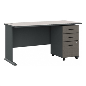 Series A 60&quot Desk with Mobile File Cabinet in Slate - Engineered Wood