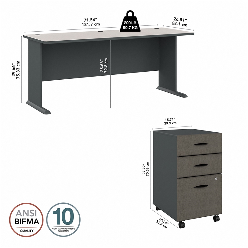 Series A 72W Desk with Drawers in Slate and White Spectrum - Engineered Wood