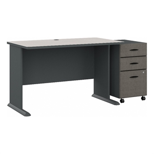 Series A 48&quot Desk with Mobile File Cabinet in Slate/White - Engineered Wood