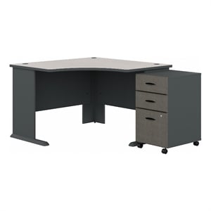 Series A 48&quot Corner Desk and File Cabinet in Slate/White - Engineered Wood