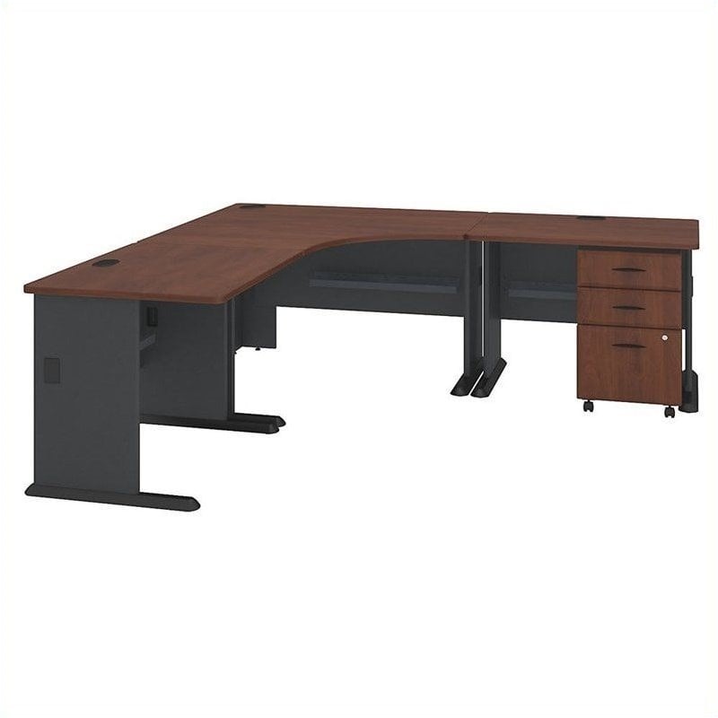 Series A 84W x 84D Corner Desk with Mobile File Cabinet in Cherry