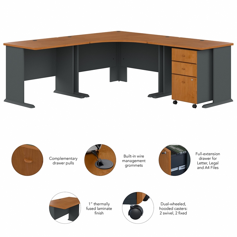 Series A 84W x 84D Corner Desk with Mobile File in Cherry - Engineered Wood