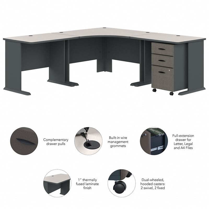 Series A 84W x 84D Corner Desk with Mobile File in Slate/White - Engineered Wood