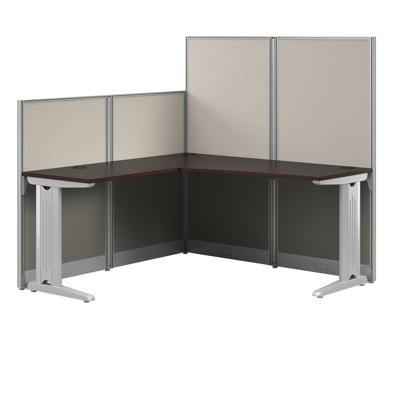 Office in an Hour 65W L Shaped Cubicle Desk in Mocha Cherry - Engineered Wood