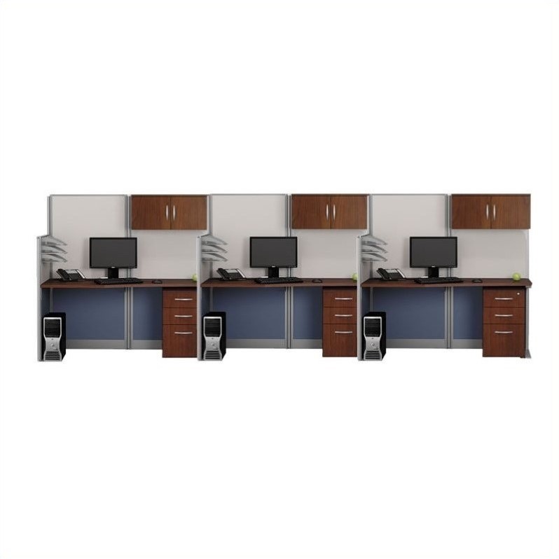 Bush Business Furniture Office-in-an-Hour 3 Desk Workstation in Hansen Cherry