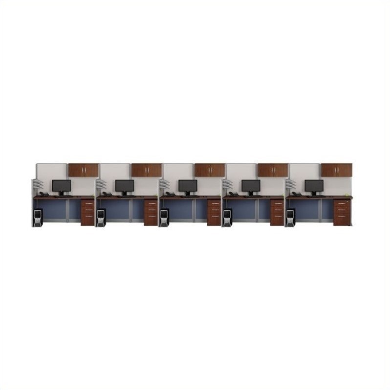 Bush Business Furniture Office-in-an-Hour 5 Desk Workstation in Hansen Cherry