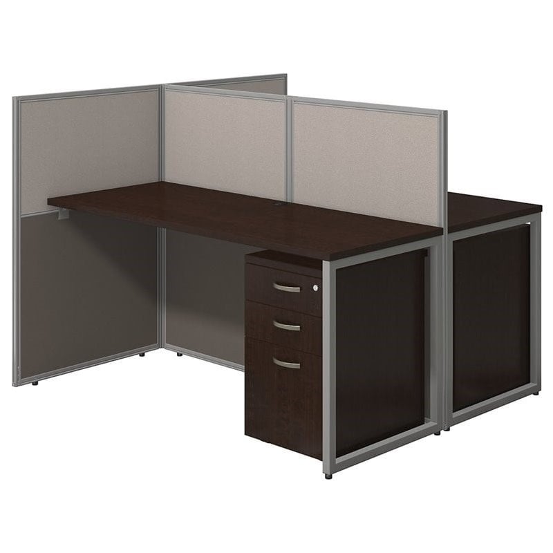 Easy Office 60W Two Person Straight Desk Office Suite in Mocha Cherry