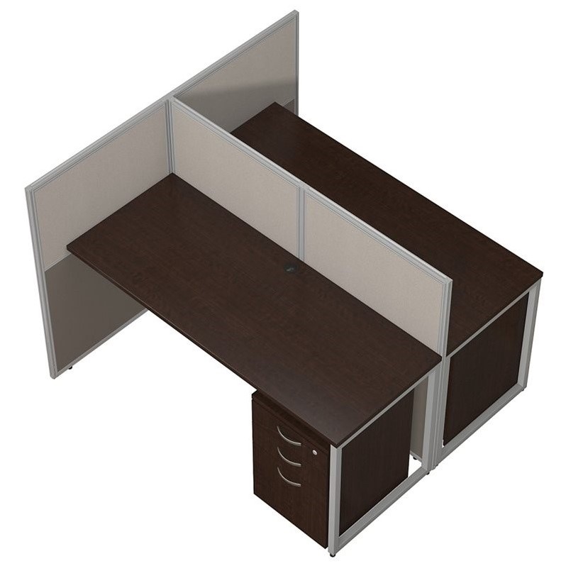 Easy Office 60W Two Person Straight Desk Office Suite in Mocha Cherry