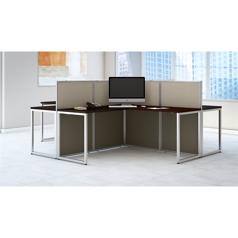 Bush Business Furniture Easy Office 60W 4 Person L Shaped Desk Open Office in Mocha Cherry