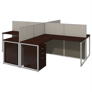 Easy Office 4 Person L Shaped Desk Open Office Office Suite in Mocha Cherry
