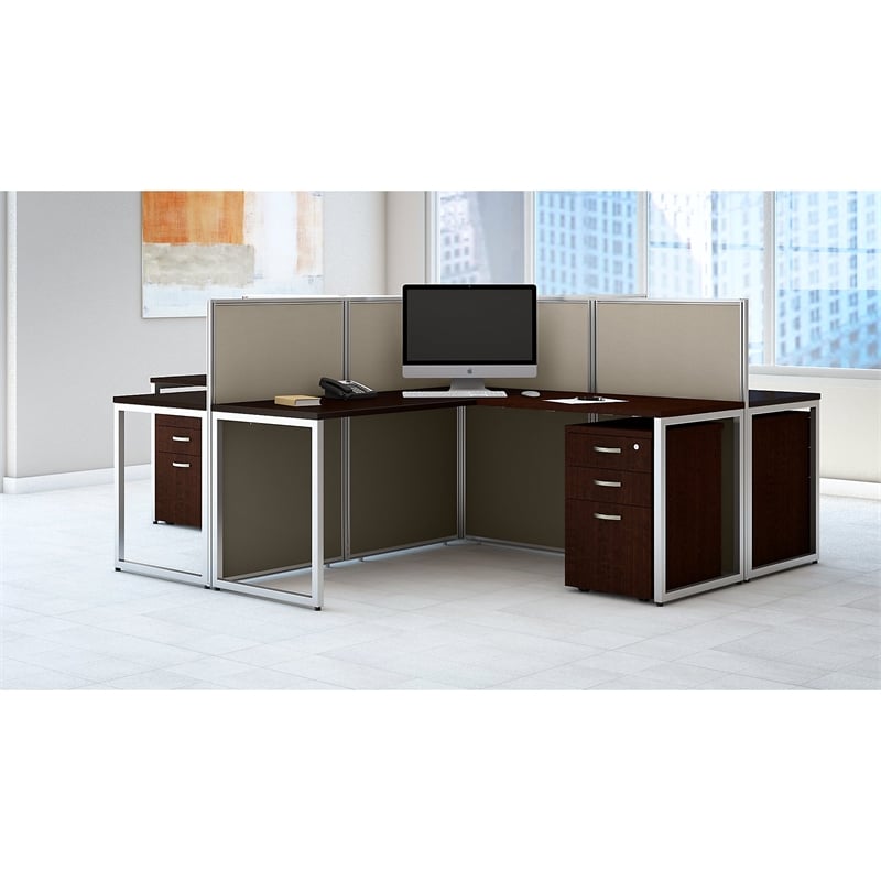Easy Office 4 Person L Shaped Desk Open Office Office Suite in Mocha Cherry