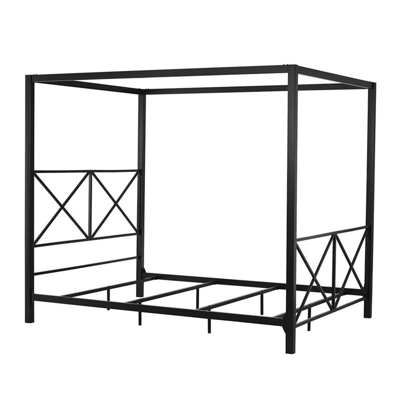 DHP Rosedale Modern Romance Metal Queen Canopy Bed in Black