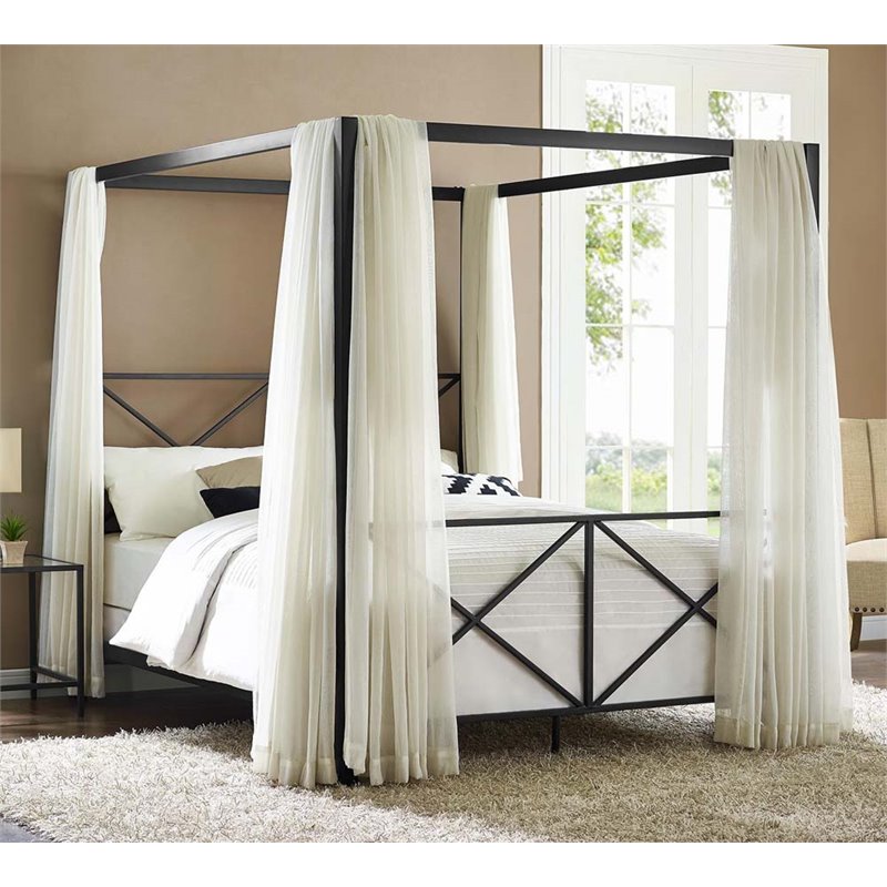 DHP Rosedale Modern Romance Metal Queen Canopy Bed in Black