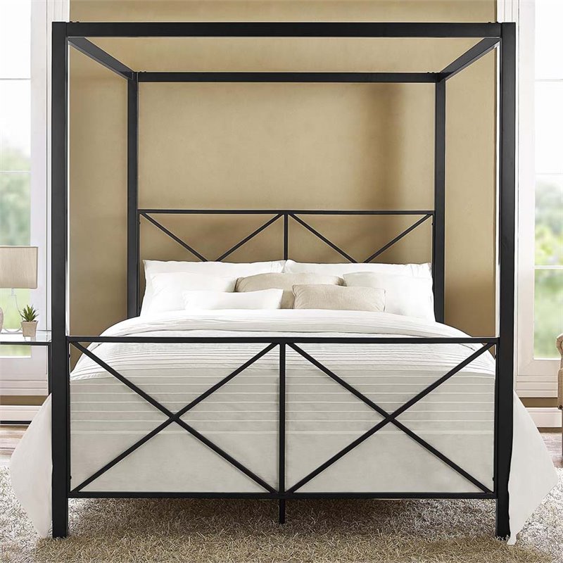 DHP Rosedale Modern Romance Metal Queen Canopy Bed in Black