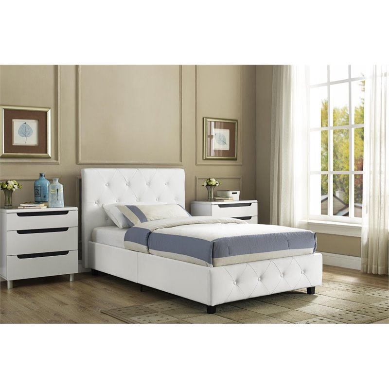 Upholstered Faux Leather Twin Bed in White