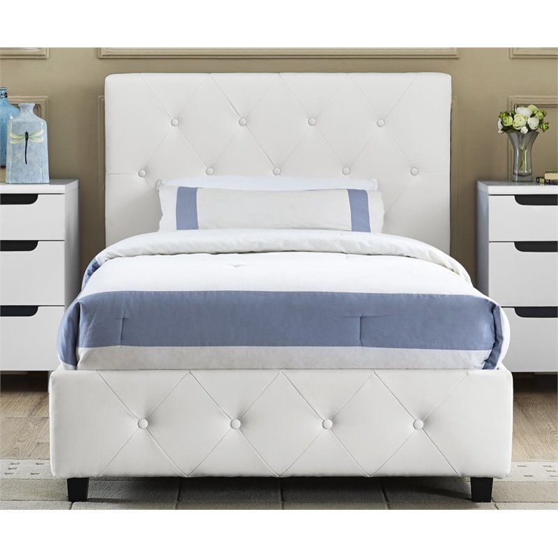 Upholstered Faux Leather Twin Bed in White