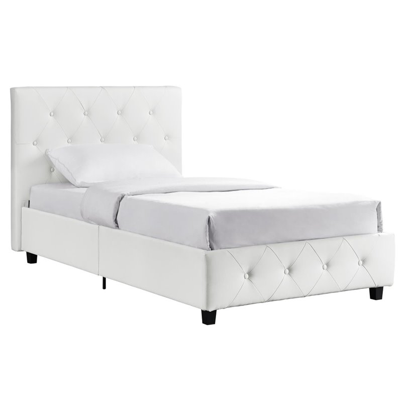 Upholstered Faux Leather Twin Bed in White