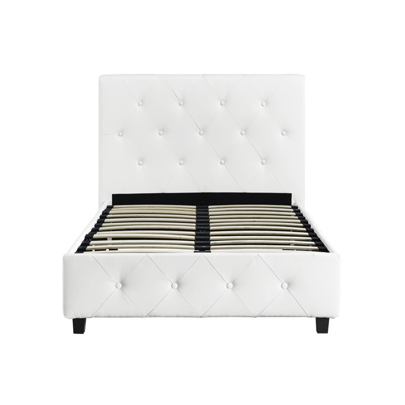 Upholstered Faux Leather Twin Bed in White