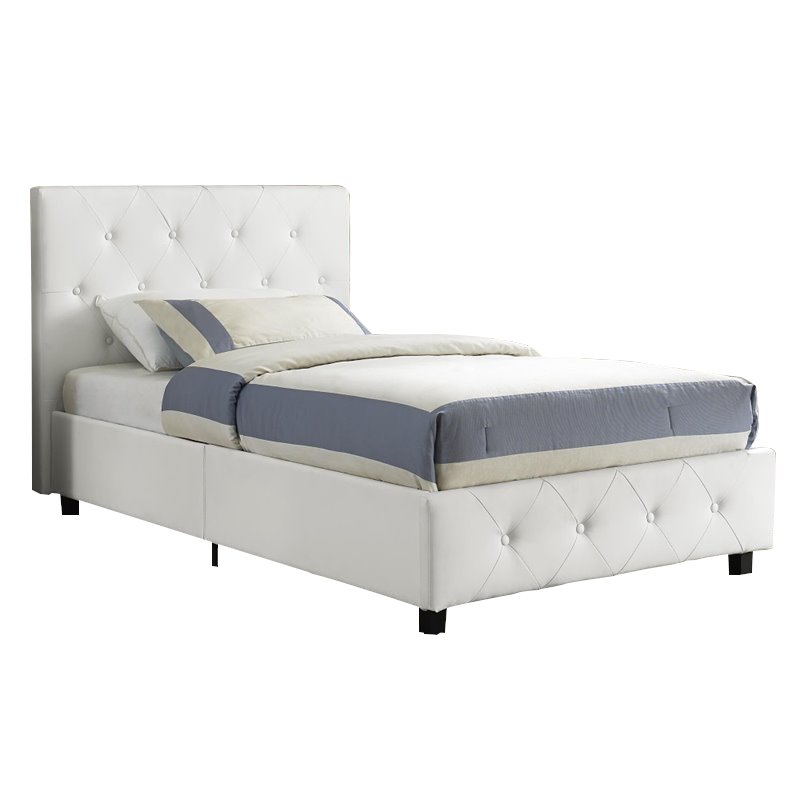 Upholstered Faux Leather Twin Bed in White