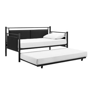 DHP Astoria Upholstered Twin Metal Daybed and Trundle in Black
