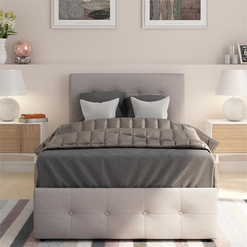 DHP Rose Tufted Twin Storage Panel Bed in Gray