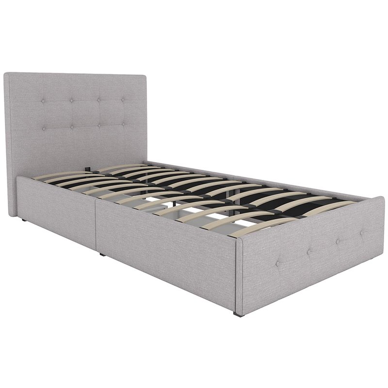 DHP Rose Tufted Twin Storage Panel Bed in Gray