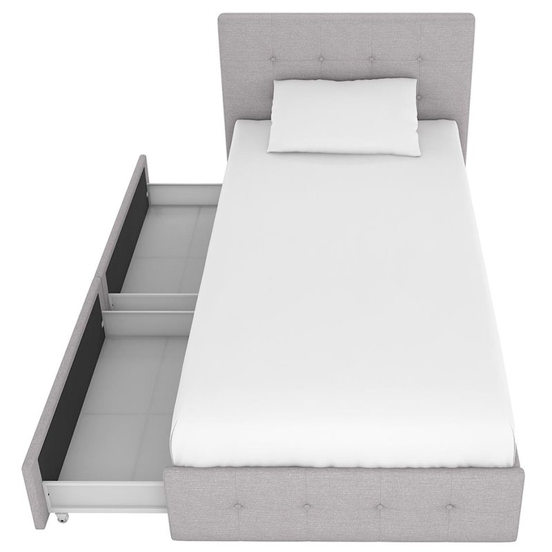 DHP Rose Tufted Twin Storage Panel Bed in Gray