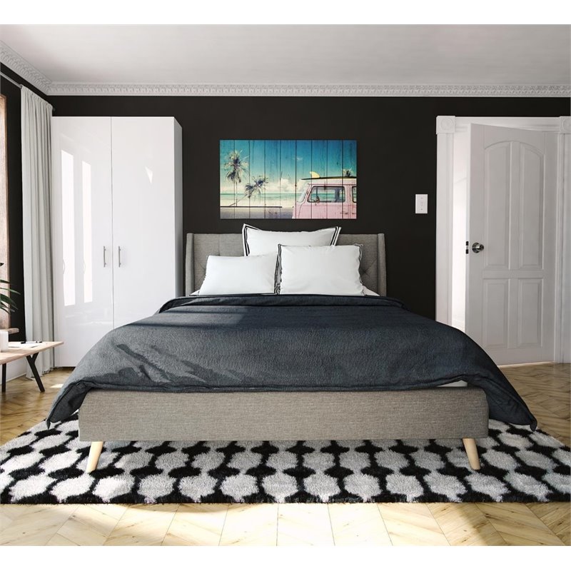 Novogratz Her Majesty Upholstered Queen Panel Bed in Gray